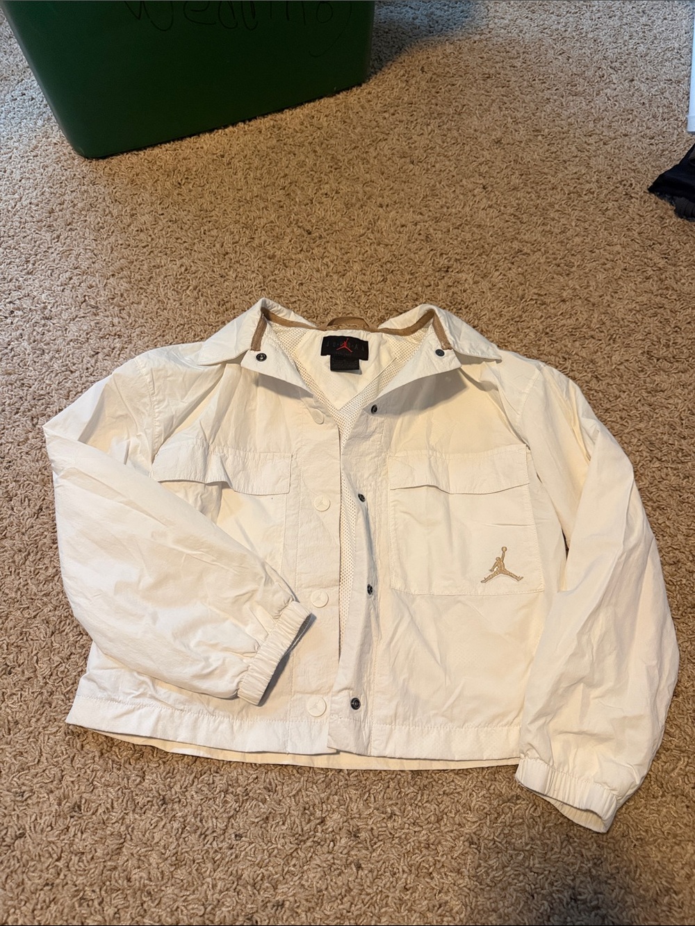 Jordan Men's White Windbreaker with Gold Jumpman